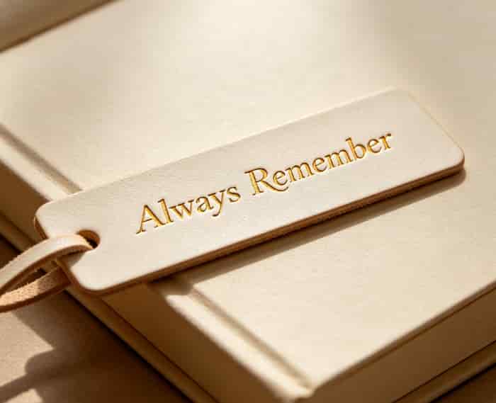 Slim leather bookmark embossed with a custom personal message