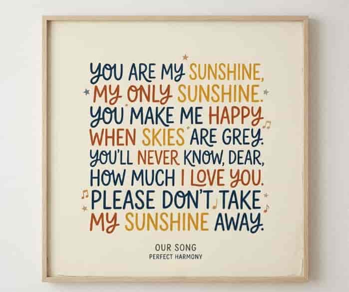 Typographic poster featuring personalized song lyrics