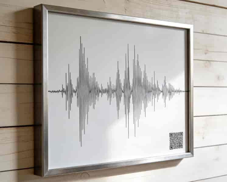 Personalized sound wave art print with scannable QR code sentimental gift