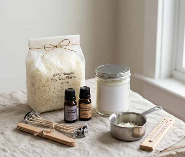 Candle making kit with soy wax and a customizable label