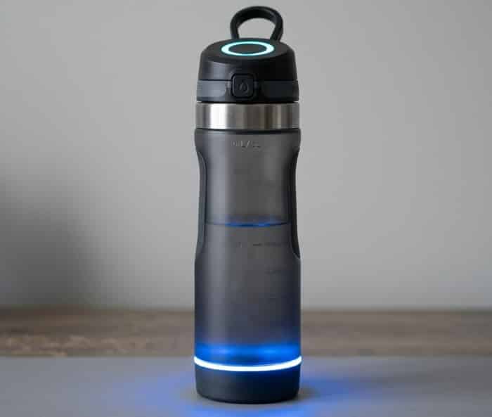 Smart water bottle with a glowing hydration reminder light