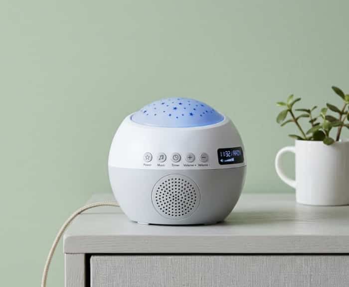 Star projector that also functions as a white noise machine