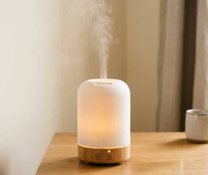 Compact ultrasonic essential oil diffuser with soft glow