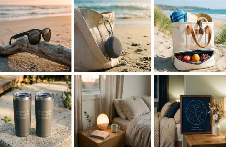 Collage of summer gifts for girlfriend