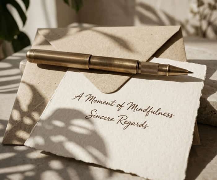 Premium textured cardstock paper card and brass pen under natural sunlight