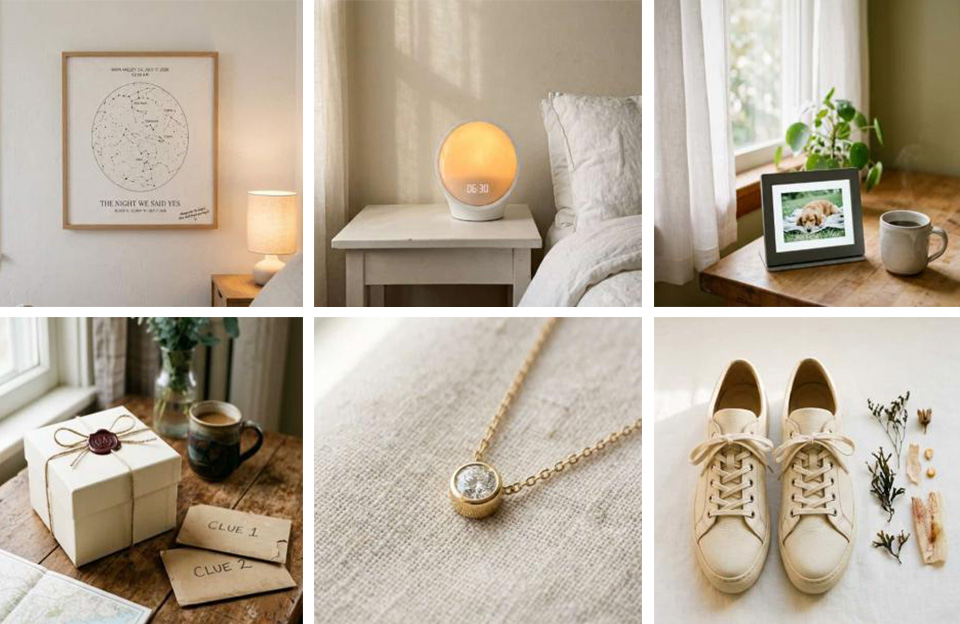 Collage of thoughtful National Girlfriend Day gifts for her