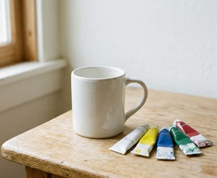 Hand-painted DIY coffee mug for girlfriend with ceramic paint supplies